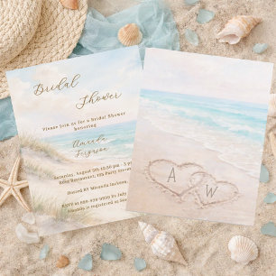 Bridal Shower Beach hearts initials invitation