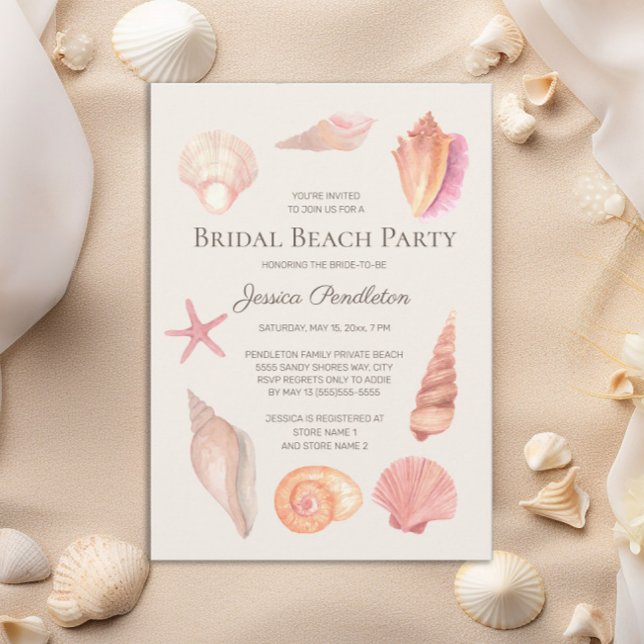 Bridal Shower Beach Party Pink Seashells Invitation (Beach bridal shower invitation)