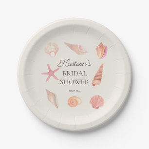 Bridal Shower Beach Party Pink Seashells Paper Plate