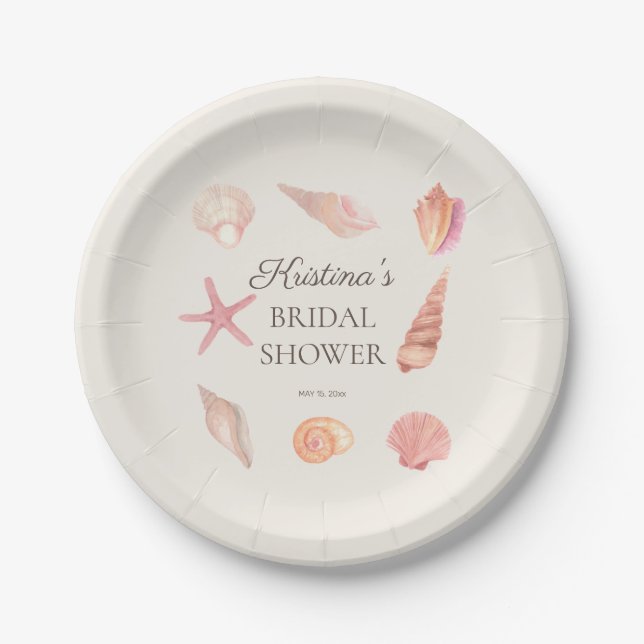 Bridal Shower Beach Party Pink Seashells  Paper Plate (Front)