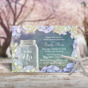 Bridal Shower Beach Wedding Mason Jar & Hydrangea Invitation