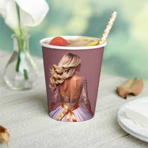 Bridal Shower Bejewelled Wedding Dress Paper Cups