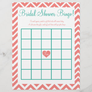 Bridal Shower Bingo Coral Teal