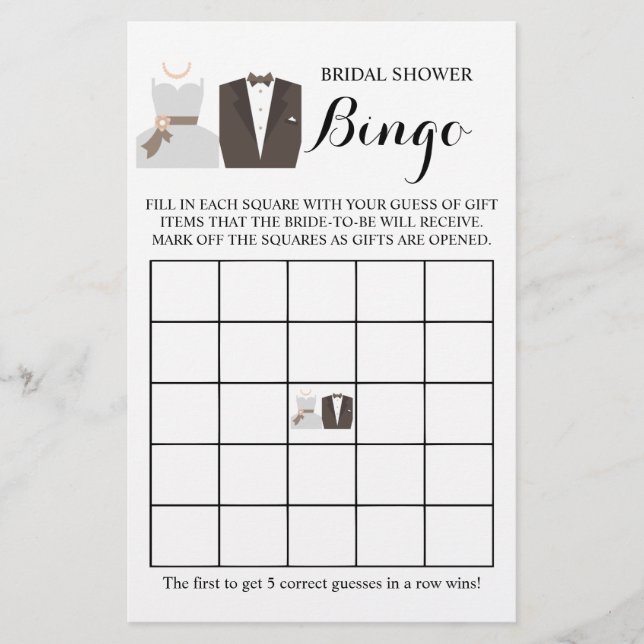 Bridal Shower Bingo Game Card (Front)
