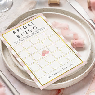 Bridal Shower Bingo Game Card   Pink Stripe Peony