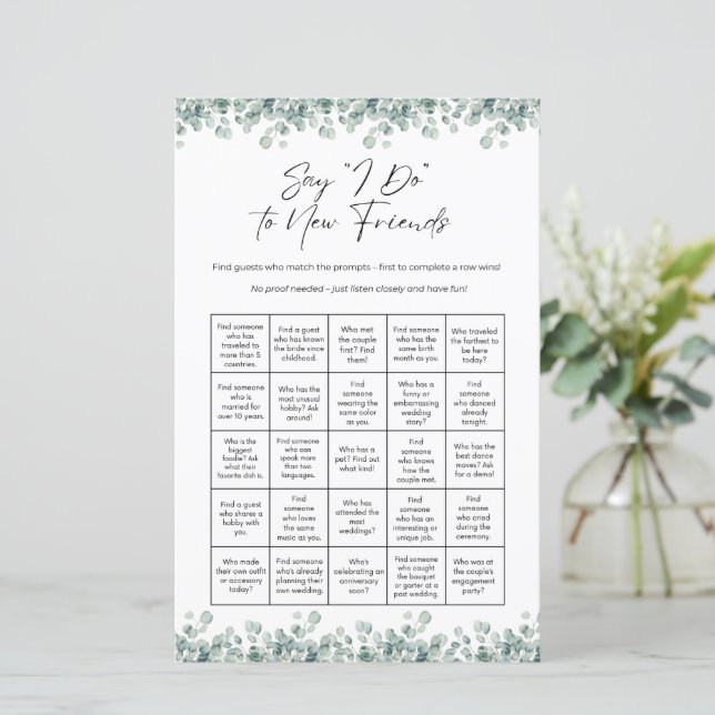 Bridal Shower Bingo Game Say I Do Game (Standing Front)