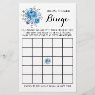 Bridal Shower Bingo Greenery Blueflower Game Card