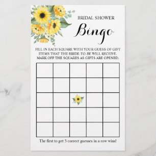 Bridal Shower Bingo Greenery Sunflower Game Card
