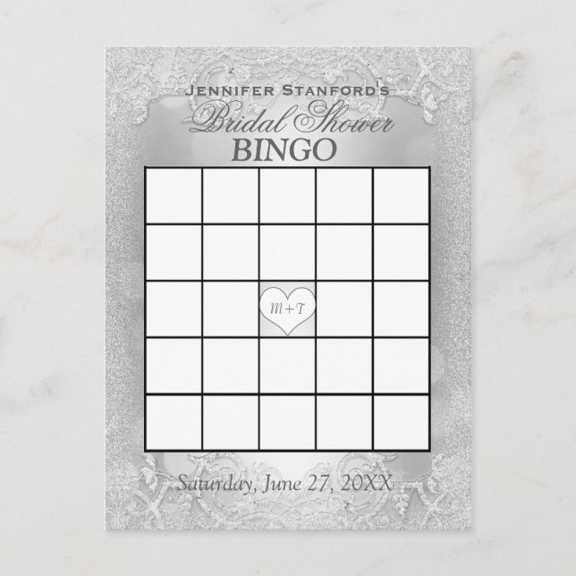 Bridal Shower Bingo | Silver Elegance Invitation Postcard (Front)