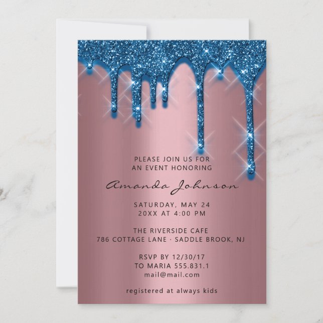 Bridal Shower Birthday 16th Gold 3D Drip Navy Invitation (Front)