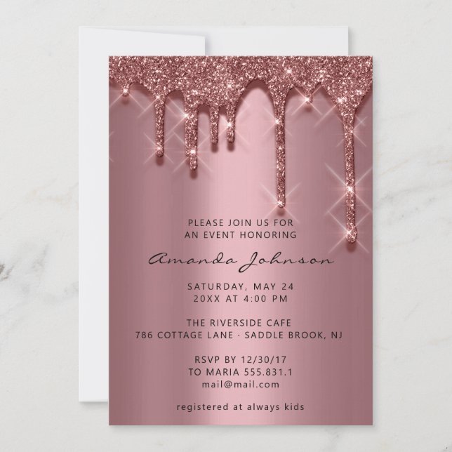 Bridal Shower Birthday 16th Gold 3D Drip Rose Invitation (Front)