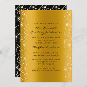 Bridal Shower Birthday Coral Confetti Gold Black Invitation