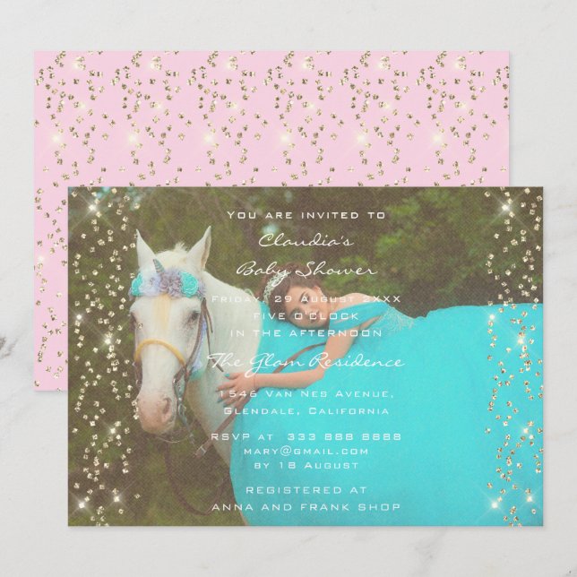 Bridal Shower Birthday Pink Gold Unicorn Party Invitation (Front/Back)