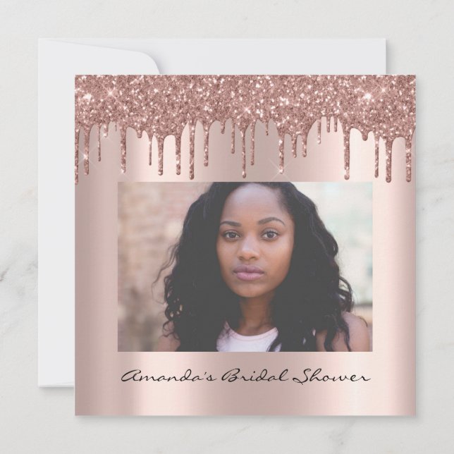 Bridal Shower Birthday  Rose Drips Simply Photo Invitation (Back)