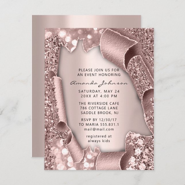 Bridal Shower Birthday SWEET 16th Rose 3D Glitter Invitation (Front/Back)