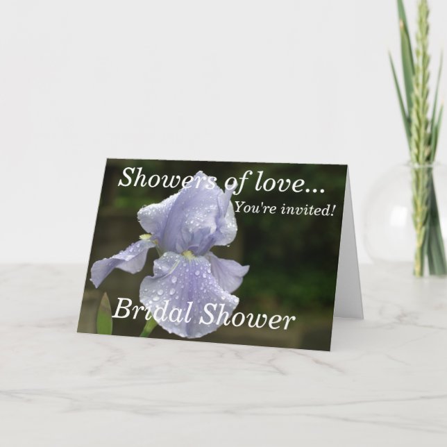 Bridal Shower BIue Iris Rain Drops . Floral Invitation (Front)