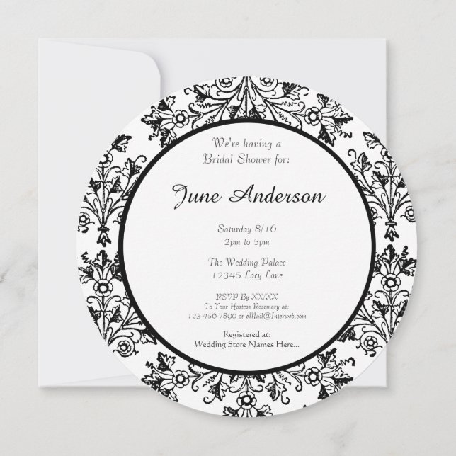Bridal Shower Black Daisy Damask Custom Invitation (Back)