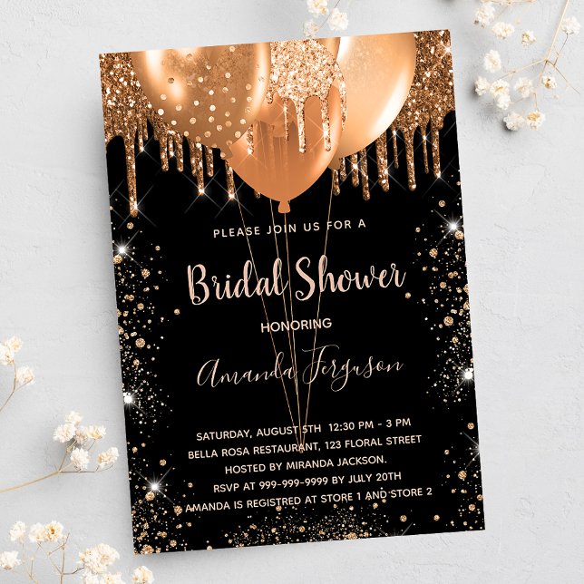 Bridal shower black gold glitter balloons invitation (Creator Uploaded)