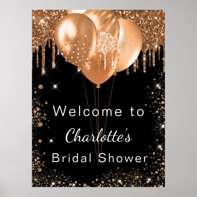 Bridal shower black gold glitter party welcome poster (Front)