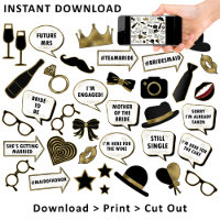 Bridal Shower Black & Gold Photo Booth Sign Props