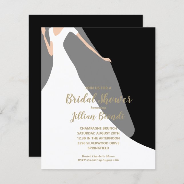 Bridal Shower Black Invitations Dress and Veil (Front/Back)