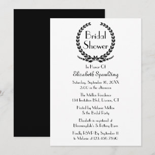 Bridal Shower Black Laurel Leaf Wreath Floral Invitation
