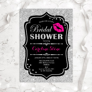 Bridal Shower - Black Pink Silver Invitation
