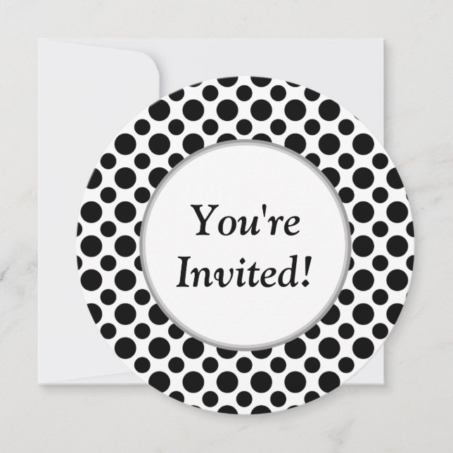 Bridal Shower Black Polka Dots Round Invitation (Front)
