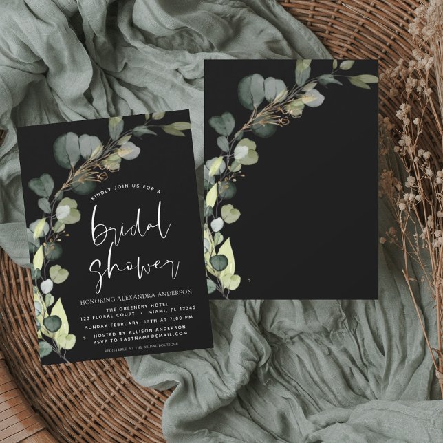 Bridal Shower Black White Greenery Eucalyptus Invitation (Creator Uploaded)