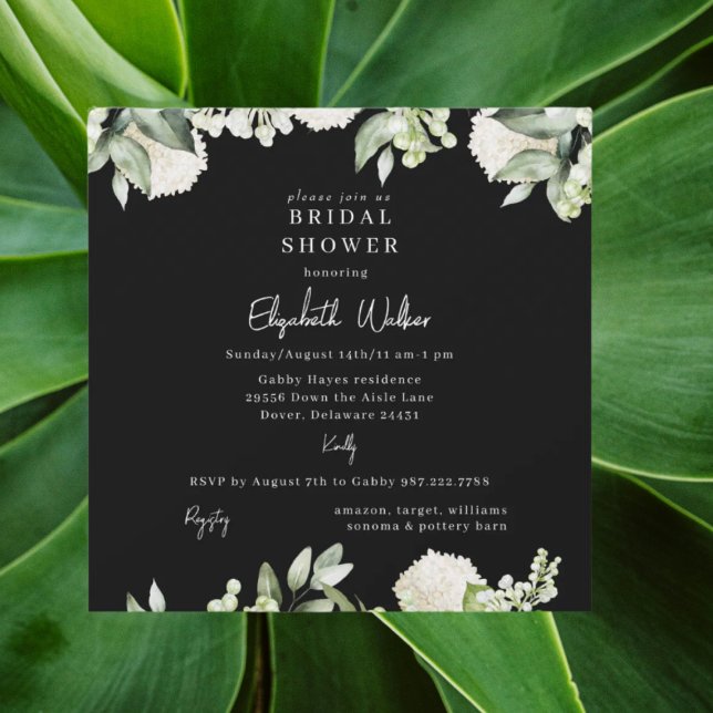 Bridal Shower Black White Hydrangea Square Invitation (Creator Uploaded)