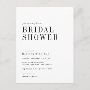 BRIDAL SHOWER Black & White Minimalist Postcard