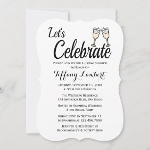 Bridal Shower Black White Wedding Champagne Glass Invitation