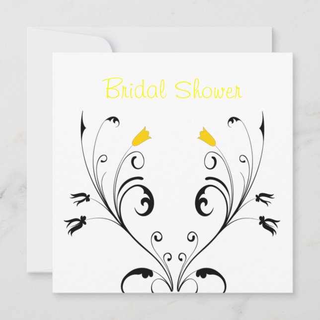 Bridal Shower Black & White Yellow Floral Invitation (Front)