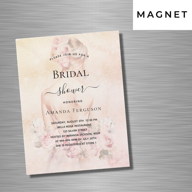 Bridal shower blonde bride rose gold luxury magnetic invitation (Creator Uploaded)