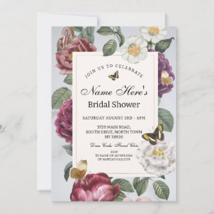 Bridal Shower Bloom Floral Butterfly Vintage Invitation