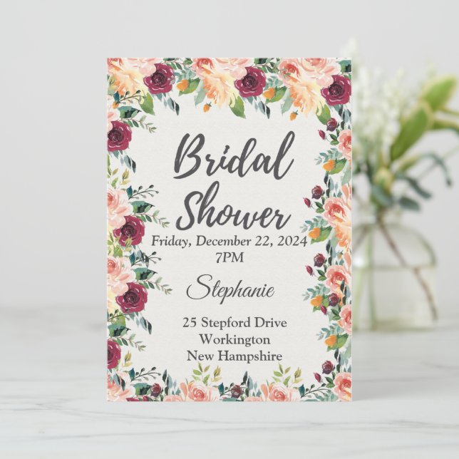 Bridal Shower, blooms surrounding Invitation (Standing Front)
