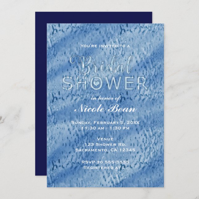Bridal Shower Blue Abstract Rain Drops Invitation (Front/Back)