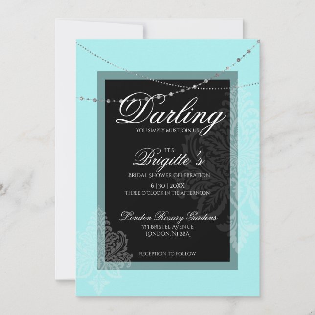 Bridal shower blue & black brunch with the bride  invitation (Front)