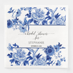 Bridal Shower Blue Chinoiserie Floral Watercolor Napkin