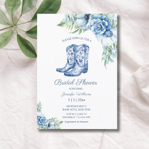 bridal shower blue cowgirl boots floral western  invitation