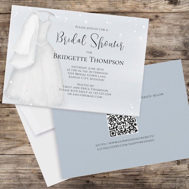 Bridal Shower Blue Elegant Simple Wedding Dress Invitation (Creator Uploaded)