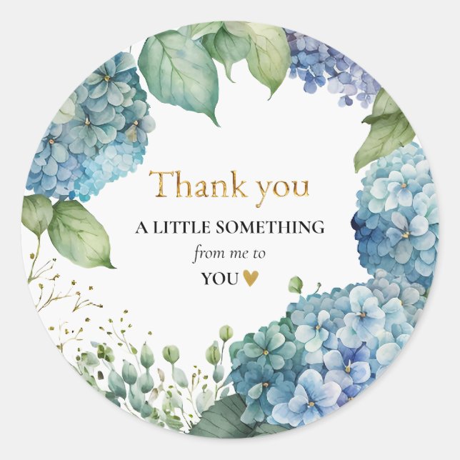 Bridal Shower Blue Hydrangeas Thank you Classic Round Sticker (Front)
