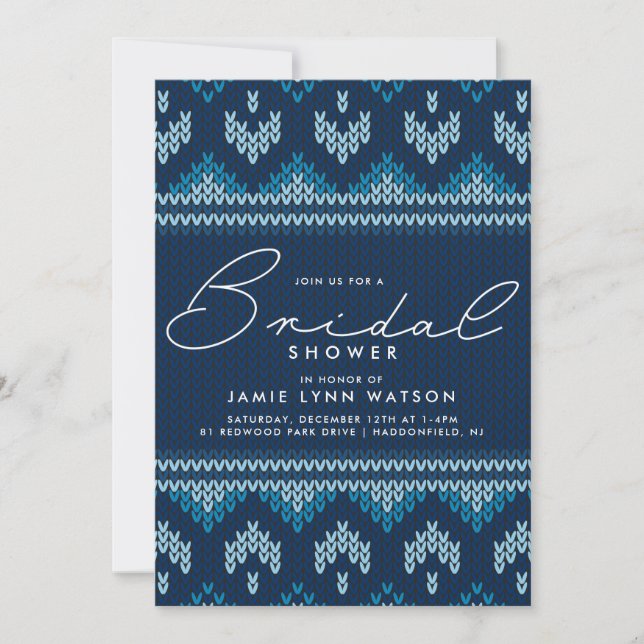 BRIDAL SHOWER | Blue Knit Christmas Tree Sweater Invitation (Front)