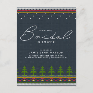 BRIDAL SHOWER Blue Knit Christmas Tree Sweater Postcard