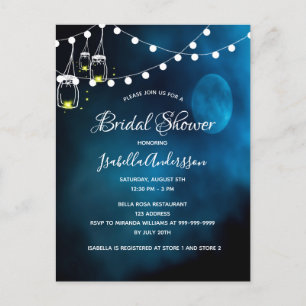 Bridal shower blue moon lights rustic mason jars postcard