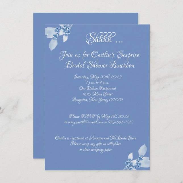 Bridal Shower, Blue on Blue Invitation (Front/Back)