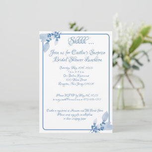 Bridal Shower, Blue Outline Watercolor Invitation