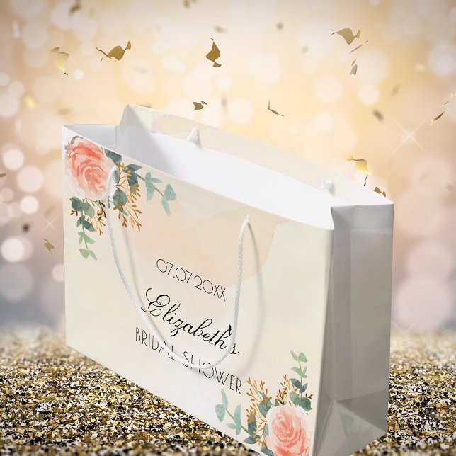 Bridal Shower blush floral rose gold eucalyptus Large Gift Bag (Creator Uploaded)