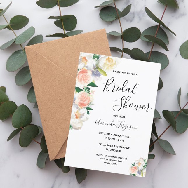 Bridal shower blush florals elegant script invitation (Creator Uploaded)