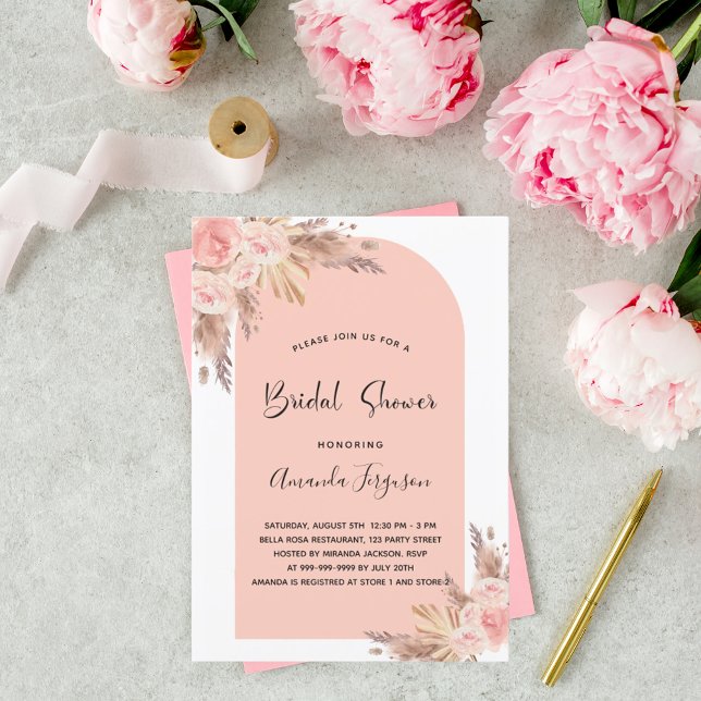 Bridal shower blush pampas grass rose gold boho invitation (Creator Uploaded)